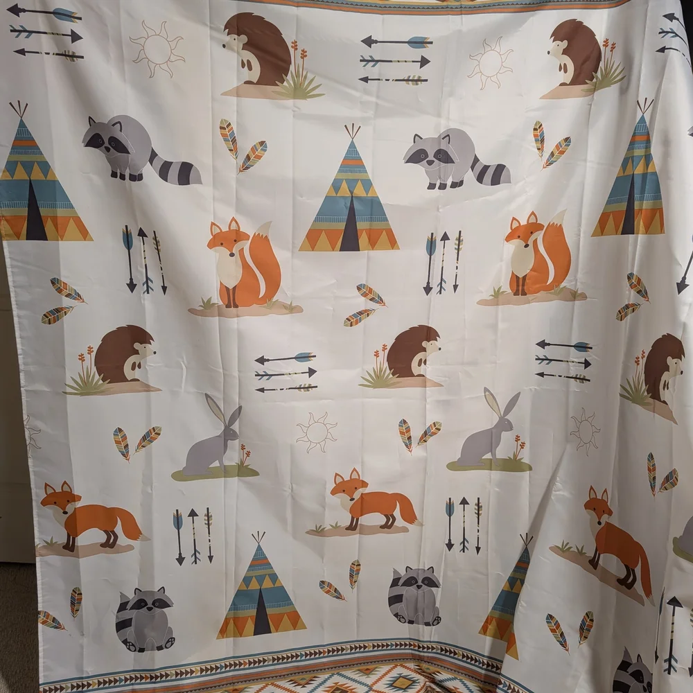 Woodland Creatures Shower Curtain With Fox And Raccoon Hooks